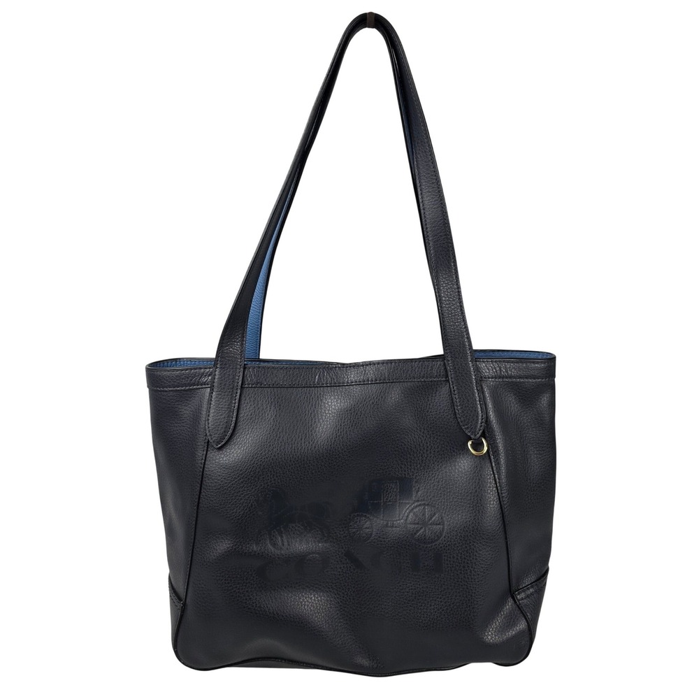 Coach C4063 Horse Carriage Tote Bag Midnight Blue / Sky Blue Leather Purse $378